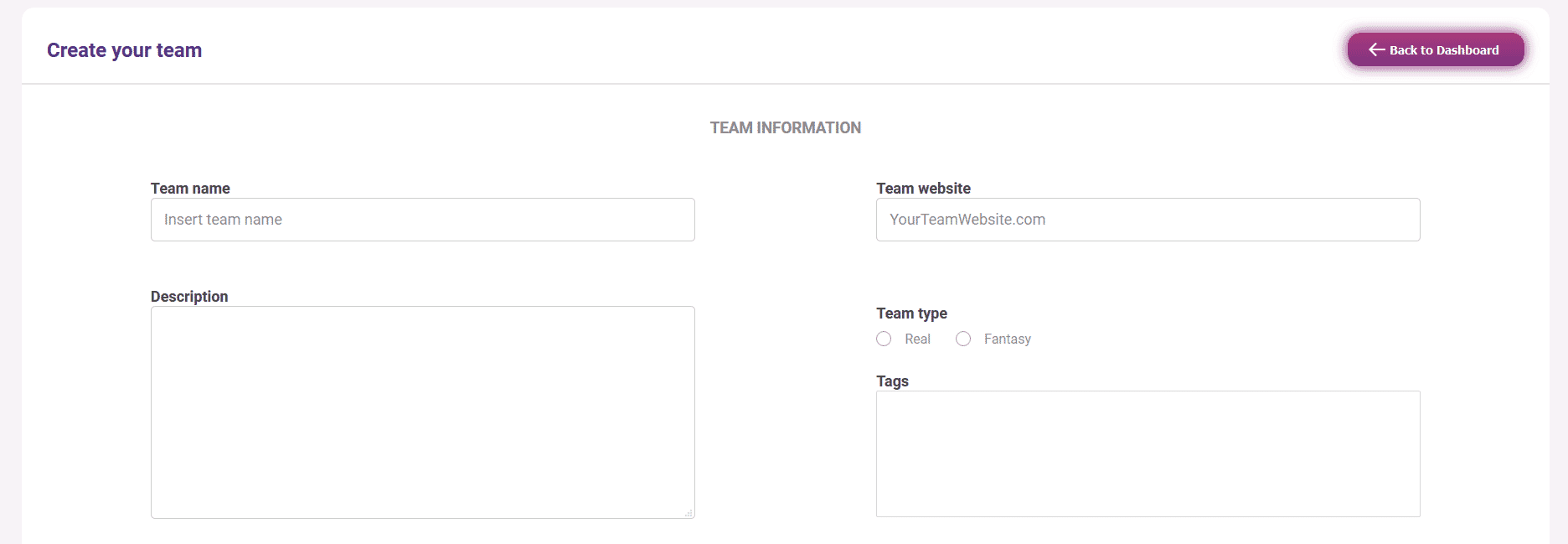 Team info form
